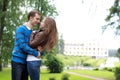 Happy young couple in park