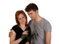 Happy young couple with red rose Royalty Free Stock Photo