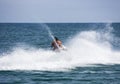 Happy young couple riding jet ski