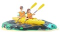 Happy young couple riding kayak on sea Royalty Free Stock Photo