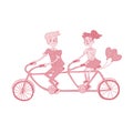 Happy young couple riding tandem bicycle Royalty Free Stock Photo