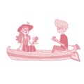 happy young couple sailing on a boat