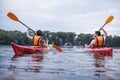 Couple travelling by kayak Royalty Free Stock Photo