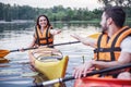 Couple travelling by kayak Royalty Free Stock Photo