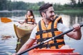 Couple travelling by kayak Royalty Free Stock Photo