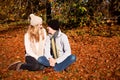 Happy young couple smilin in autumn outdoor