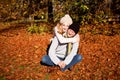 Happy young couple smilin in autumn outdoor