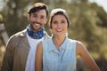 Happy young couple on sunny day at olive farm Royalty Free Stock Photo