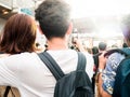 happy Young couple taking selfie at concert music festival in cr