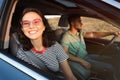 Happy young couple traveling by family car Royalty Free Stock Photo