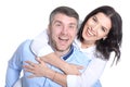 Happy young couple on a white background Royalty Free Stock Photo