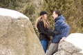 Happy Young Couple in Winter mountains Royalty Free Stock Photo