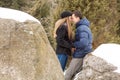 Happy Young Couple in Winter mountains Royalty Free Stock Photo