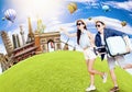 Happy young couple with world travel concepts