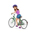 Happy young cyclist girl character with bicycle isolated on white background.