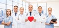 Happy young doctors cardiologists with red heart Royalty Free Stock Photo