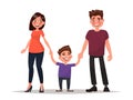 Happy young family. Father, mother and son hold hands. Vector il