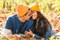 Happy young family having fun outdoors. Autumn fashion. Family, love, relationship and lifestyle. Stylish girl with boyfriend Royalty Free Stock Photo