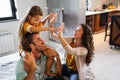 Happy family having fun time at home. People love child home concept. Royalty Free Stock Photo