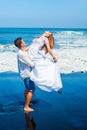 Happy young family on honeymoon beach holiday Royalty Free Stock Photo