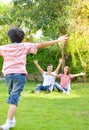 A happy young family spends time playing together Royalty Free Stock Photo