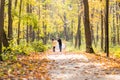 Happy young family with their daughter spending time outdoor in the autumn park. Royalty Free Stock Photo