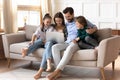 Happy family with children use laptop at home Royalty Free Stock Photo