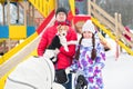 Happy young family walk in wood Royalty Free Stock Photo