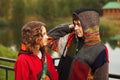 Happy young fashion hippie couple in love outdoor