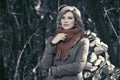 Happy young fashion woman walking in autumn forest Royalty Free Stock Photo