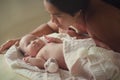 Happy young father babysitting with his baby girl at home Royalty Free Stock Photo