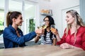 Happy young female friends toasting wineglass