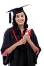 Happy young female student holding diploma Royalty Free Stock Photo