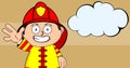 Happy young firefighter kid cartoon background