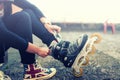 Happy young girl enjoying roller skating Royalty Free Stock Photo