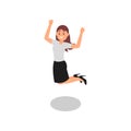 Happy young girl jumping with clenching fists. Successful office worker. Woman in formal outfit. Flat vector Royalty Free Stock Photo