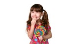 Happy Young Girl Laughing Holding Lollipop Royalty Free Stock Photo