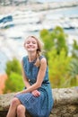 Happy young girl at Le Suquet in Cannes Royalty Free Stock Photo