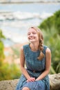 Happy young girl at Le Suquet in Cannes Royalty Free Stock Photo