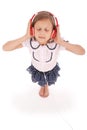 Happy young girl listening to music, view from above