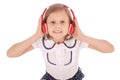 Happy young girl listening to music, view from above