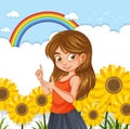 Happy young girl among sunflowers Royalty Free Stock Photo