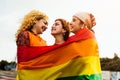 Happy young girls celebrating gay pride festival Royalty Free Stock Photo