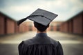 Happy young graduate celebrating graduation day with hand holding cap and cheering