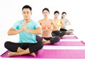 Happy young Group doing yoga exercises Royalty Free Stock Photo