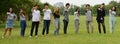 Happy young group of friends pointing at camera together at the park Royalty Free Stock Photo