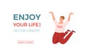 Happy young guy jumping in different poses vector illustration. Royalty Free Stock Photo