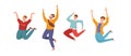 Happy young guys jumping in different poses vector illustration. Royalty Free Stock Photo