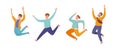 Happy young guys jumping in different poses vector illustration. Royalty Free Stock Photo