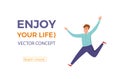 Happy young guys jumping in different poses vector illustration. Royalty Free Stock Photo